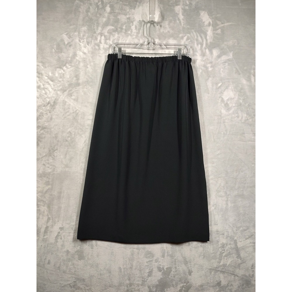 Mack and Mack Black Elastic Waist Midi Skirt Large Made in USA Solid Straight